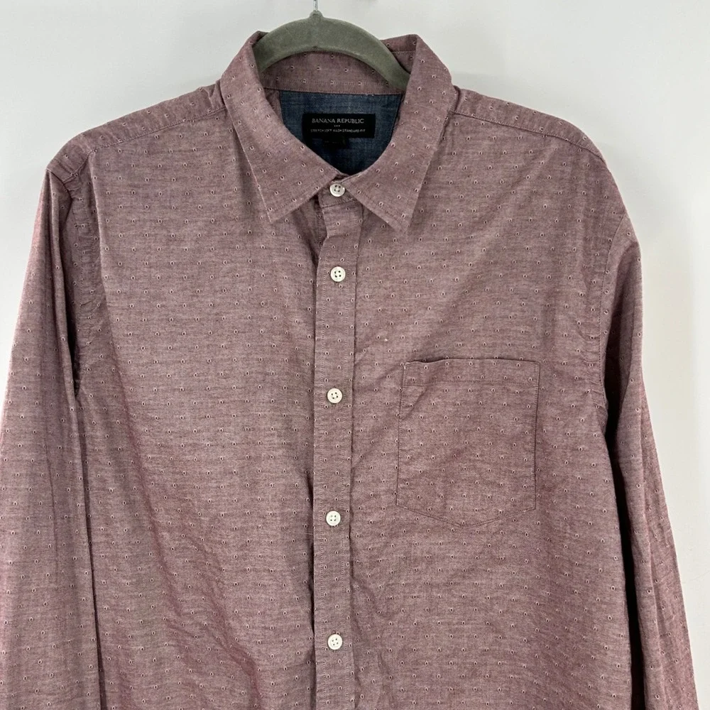 Banana Republic Mens Large Burgundy Micro Dot Soft Wash Standard Fit Shirt L